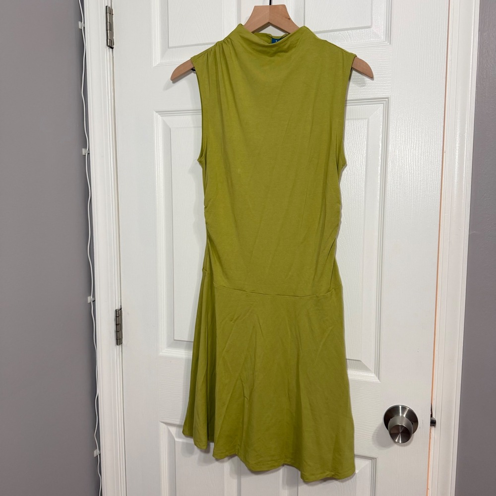 Old Navy Gathered Mock-Neck Drop-Waist Mini Dress Chartreuse Green Womens Small